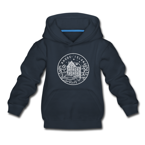 Rhode Island Youth Hoodie - State Design Youth Rhode Island Hooded Sweatshirt - navy