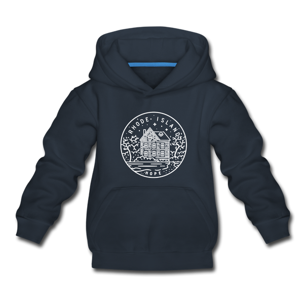 Rhode Island Youth Hoodie - State Design Youth Rhode Island Hooded Sweatshirt - navy