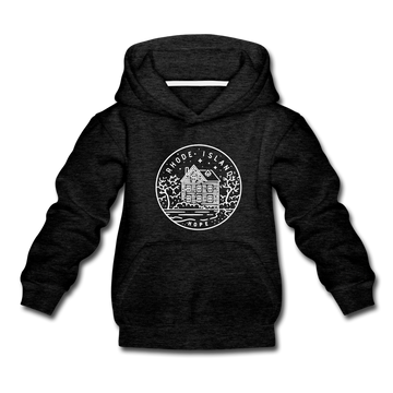 Rhode Island Youth Hoodie - State Design Youth Rhode Island Hooded Sweatshirt - charcoal gray