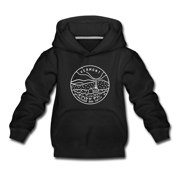 Vermont Youth Hoodie - State Design Youth Vermont Hooded Sweatshirt - black