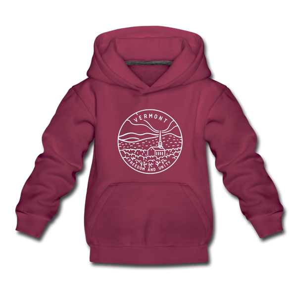 Vermont Youth Hoodie - State Design Youth Vermont Hooded Sweatshirt - burgundy