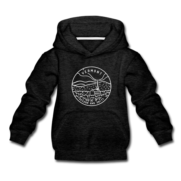 Vermont Youth Hoodie - State Design Youth Vermont Hooded Sweatshirt - charcoal gray