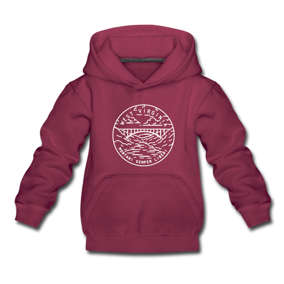 West Virginia Youth Hoodie - State Design Youth West Virginia Hooded Sweatshirt - burgundy