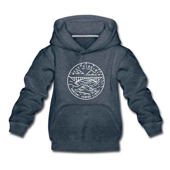 West Virginia Youth Hoodie - State Design Youth West Virginia Hooded Sweatshirt - heather denim