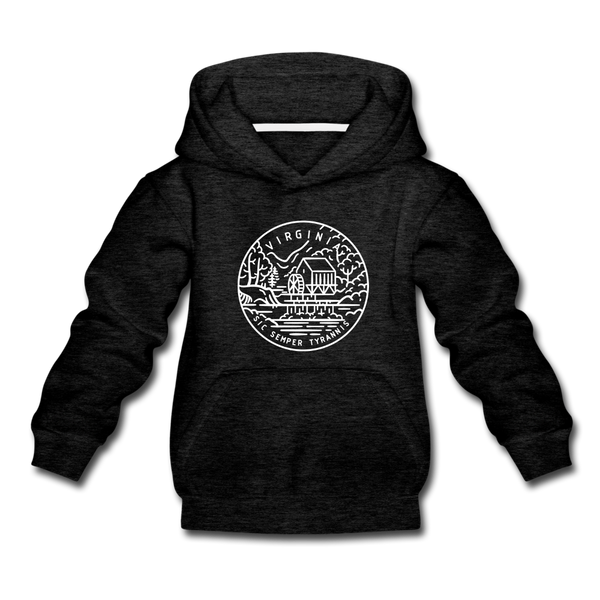 Virginia Youth Hoodie - State Design Youth Virginia Hooded Sweatshirt - charcoal gray