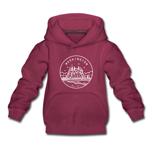 Washington Youth Hoodie - State Design Youth Washington Hooded Sweatshirt - burgundy