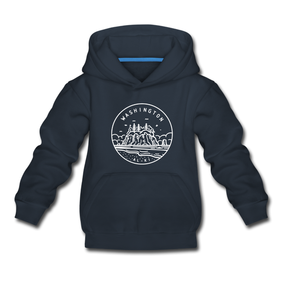 Washington Youth Hoodie - State Design Youth Washington Hooded Sweatshirt - navy