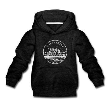 Washington Youth Hoodie - State Design Youth Washington Hooded Sweatshirt - charcoal gray