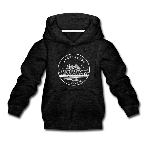 Washington Youth Hoodie - State Design Youth Washington Hooded Sweatshirt - charcoal gray