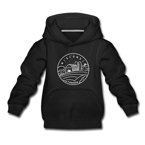 Wisconsin Youth Hoodie - State Design Youth Wisconsin Hooded Sweatshirt - black