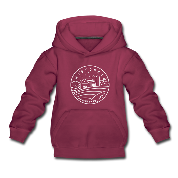 Wisconsin Youth Hoodie - State Design Youth Wisconsin Hooded Sweatshirt - burgundy