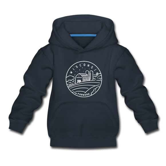 Wisconsin Youth Hoodie - State Design Youth Wisconsin Hooded Sweatshirt - navy