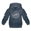 Wisconsin Youth Hoodie - State Design Youth Wisconsin Hooded Sweatshirt - heather denim
