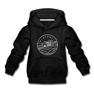 Wisconsin Youth Hoodie - State Design Youth Wisconsin Hooded Sweatshirt - charcoal gray
