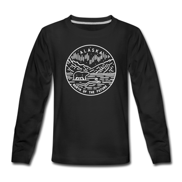 Alaska Youth Long Sleeve Shirt - State Design Youth Long Sleeve Alaska Tee - black