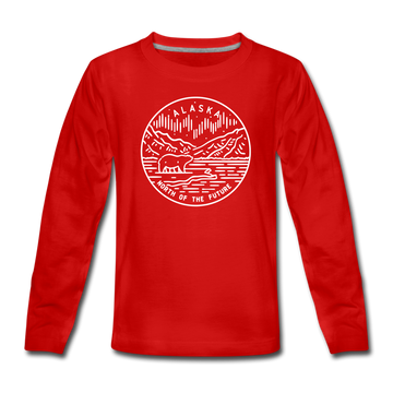 Alaska Youth Long Sleeve Shirt - State Design Youth Long Sleeve Alaska Tee - red