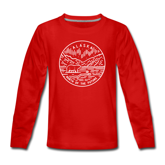 Alaska Youth Long Sleeve Shirt - State Design Youth Long Sleeve Alaska Tee - red