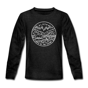 Alaska Youth Long Sleeve Shirt - State Design Youth Long Sleeve Alaska Tee - charcoal gray