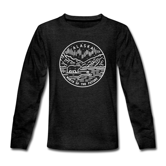 Alaska Youth Long Sleeve Shirt - State Design Youth Long Sleeve Alaska Tee - charcoal gray