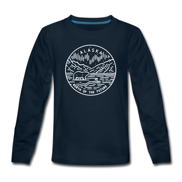 Alaska Youth Long Sleeve Shirt - State Design Youth Long Sleeve Alaska Tee - deep navy
