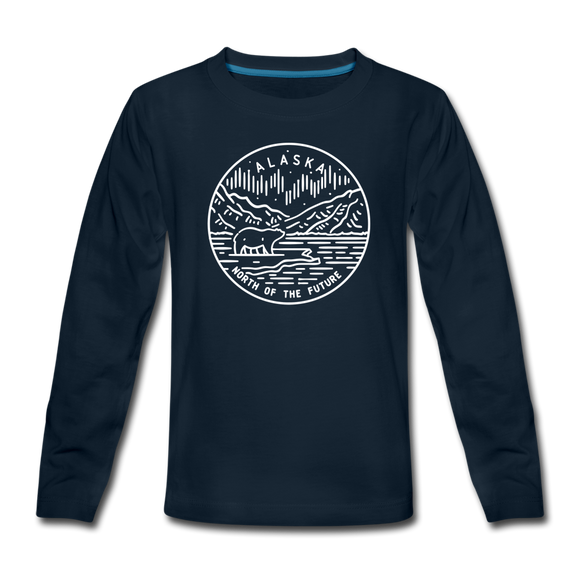 Alaska Youth Long Sleeve Shirt - State Design Youth Long Sleeve Alaska Tee - deep navy