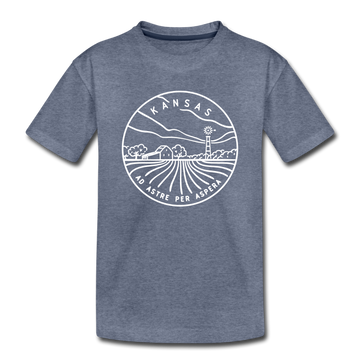 Kansas Toddler T-Shirt - State Design Kansas Toddler Tee - heather blue