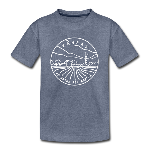 Kansas Toddler T-Shirt - State Design Kansas Toddler Tee - heather blue