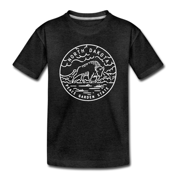 North Dakota Toddler T-Shirt - State Design North Dakota Toddler Tee - charcoal gray