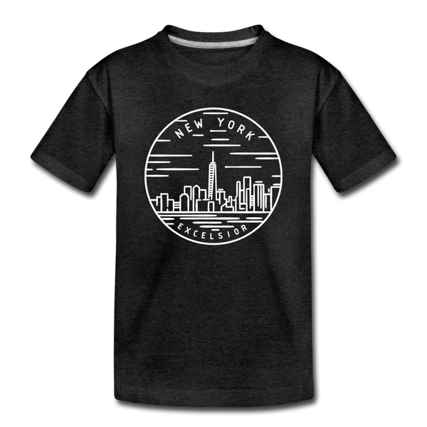 New York Toddler T-Shirt - State Design New York Toddler Tee - charcoal gray