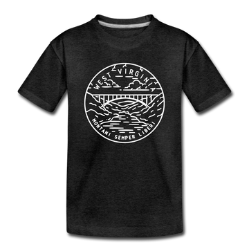 West Virginia Toddler T-Shirt - State Design West Virginia Toddler Tee - charcoal gray