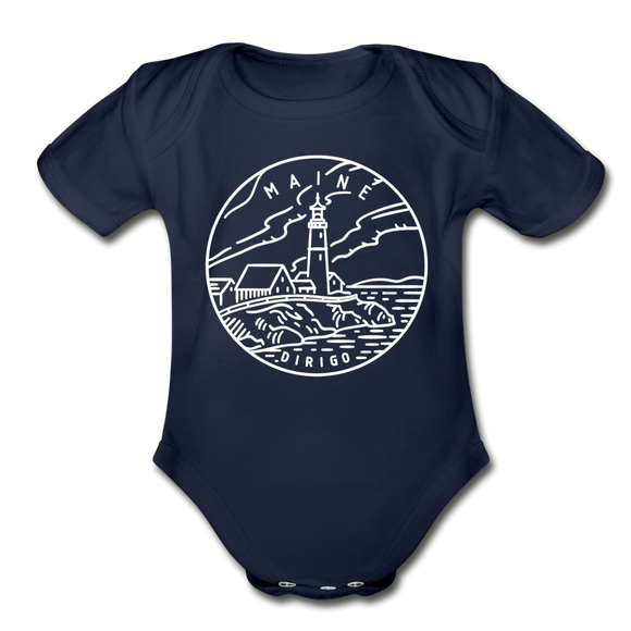 Maine Baby Bodysuit - Organic State Design Maine Baby Bodysuit - dark navy