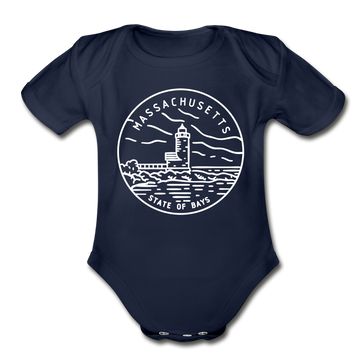 Massachusetts Baby Bodysuit - Organic State Design Massachusetts Baby Bodysuit - dark navy
