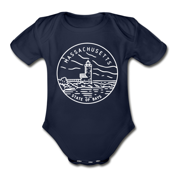 Massachusetts Baby Bodysuit - Organic State Design Massachusetts Baby Bodysuit - dark navy