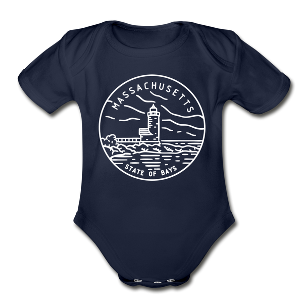Massachusetts Baby Bodysuit - Organic State Design Massachusetts Baby Bodysuit - dark navy