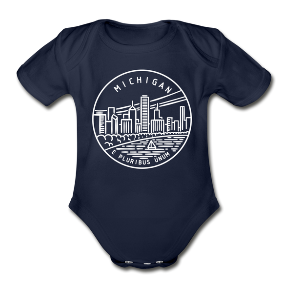 Michigan Baby Bodysuit - Organic State Design Michigan Baby Bodysuit - dark navy