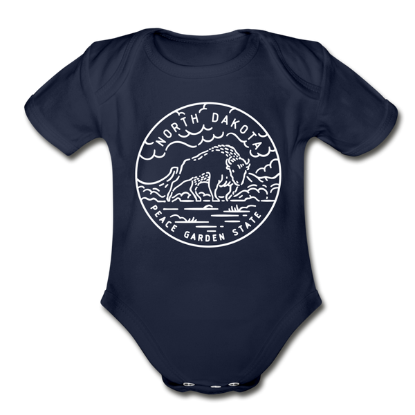 North Dakota Baby Bodysuit - Organic State Design North Dakota Baby Bodysuit - dark navy