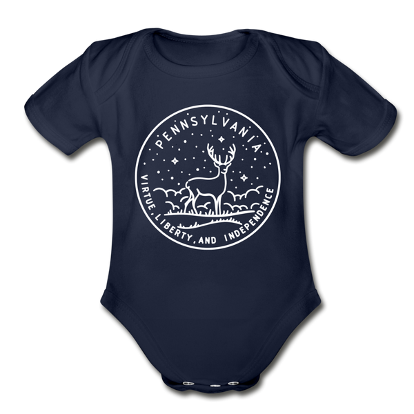 Pennsylvania Baby Bodysuit - Organic State Design Pennsylvania Baby Bodysuit - dark navy