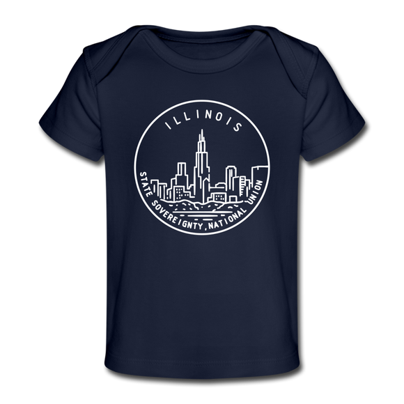 Illinois Baby T-Shirt - Organic State Design Illinois Infant T-Shirt - dark navy