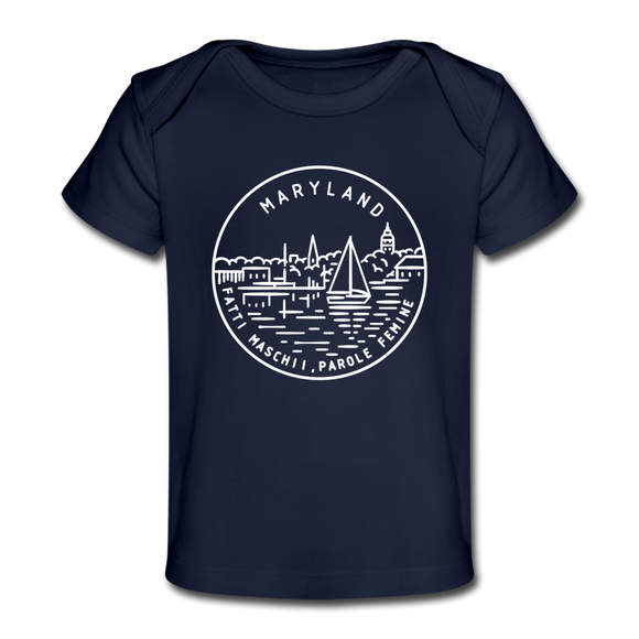 Maryland Baby T-Shirt - Organic State Design Maryland Infant T-Shirt - dark navy