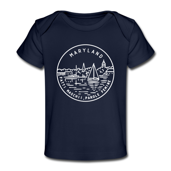 Maryland Baby T-Shirt - Organic State Design Maryland Infant T-Shirt - dark navy