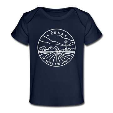 Kansas Baby T-Shirt - Organic State Design Kansas Infant T-Shirt - dark navy