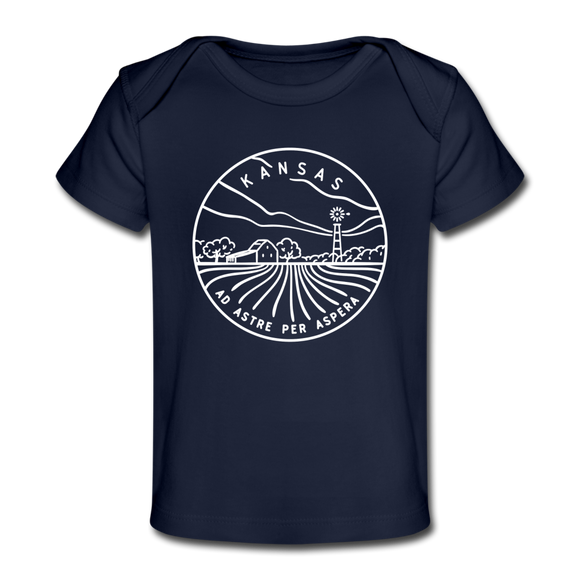Kansas Baby T-Shirt - Organic State Design Kansas Infant T-Shirt - dark navy