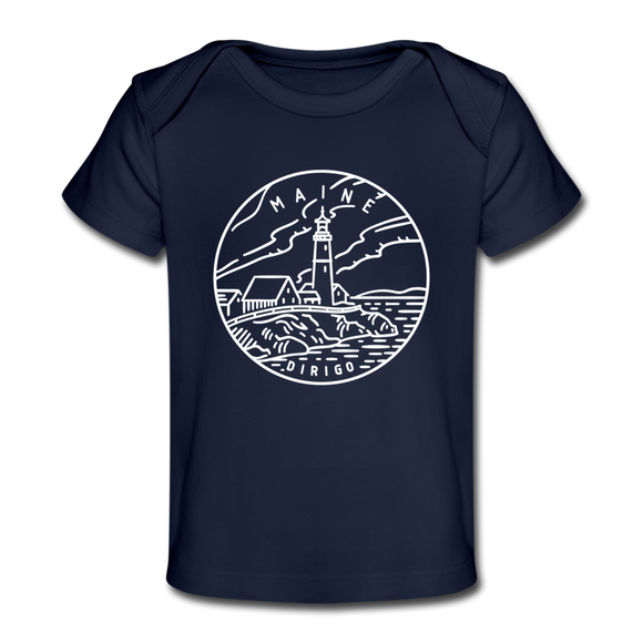 Maine Baby T-Shirt - Organic State Design Maine Infant T-Shirt - dark navy