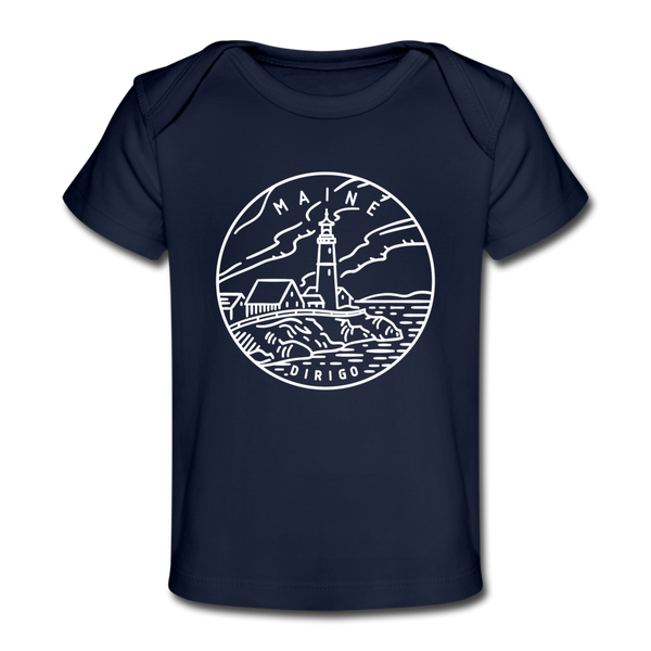 Maine Baby T-Shirt - Organic State Design Maine Infant T-Shirt - dark navy