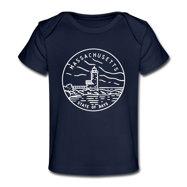 Massachusetts Baby T-Shirt - Organic State Design Massachusetts Infant T-Shirt - dark navy