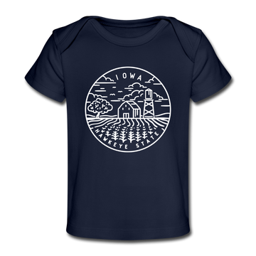 Iowa Baby T-Shirt - Organic State Design Iowa Infant T-Shirt - dark navy