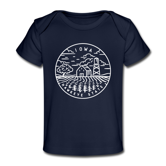 Iowa Baby T-Shirt - Organic State Design Iowa Infant T-Shirt - dark navy