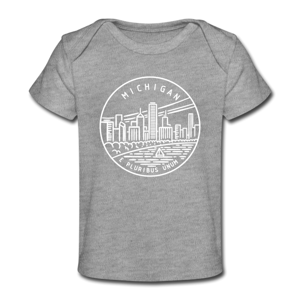 Michigan Baby T-Shirt - Organic State Design Michigan Infant T-Shirt - heather gray