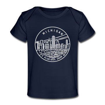 Michigan Baby T-Shirt - Organic State Design Michigan Infant T-Shirt - dark navy