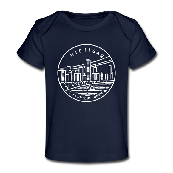 Michigan Baby T-Shirt - Organic State Design Michigan Infant T-Shirt - dark navy